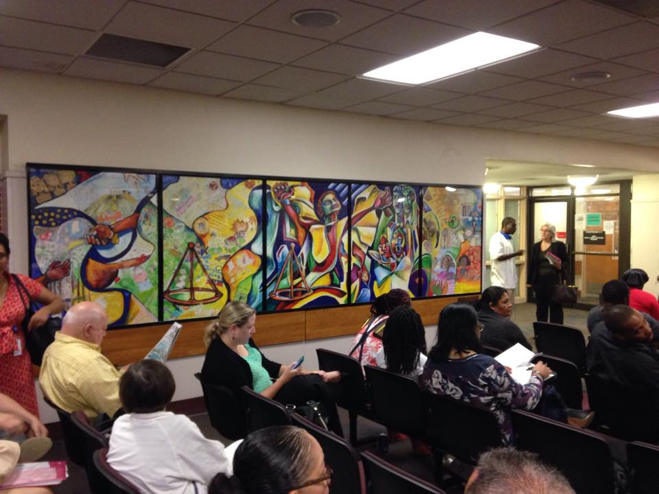 Original work on canvas hung at at the old courthouse waiting area from 1999 until it was moved to the 7th floor lobby (outside the courtrooms) of the new Miami-Dade Children's Courthouse in 2015.